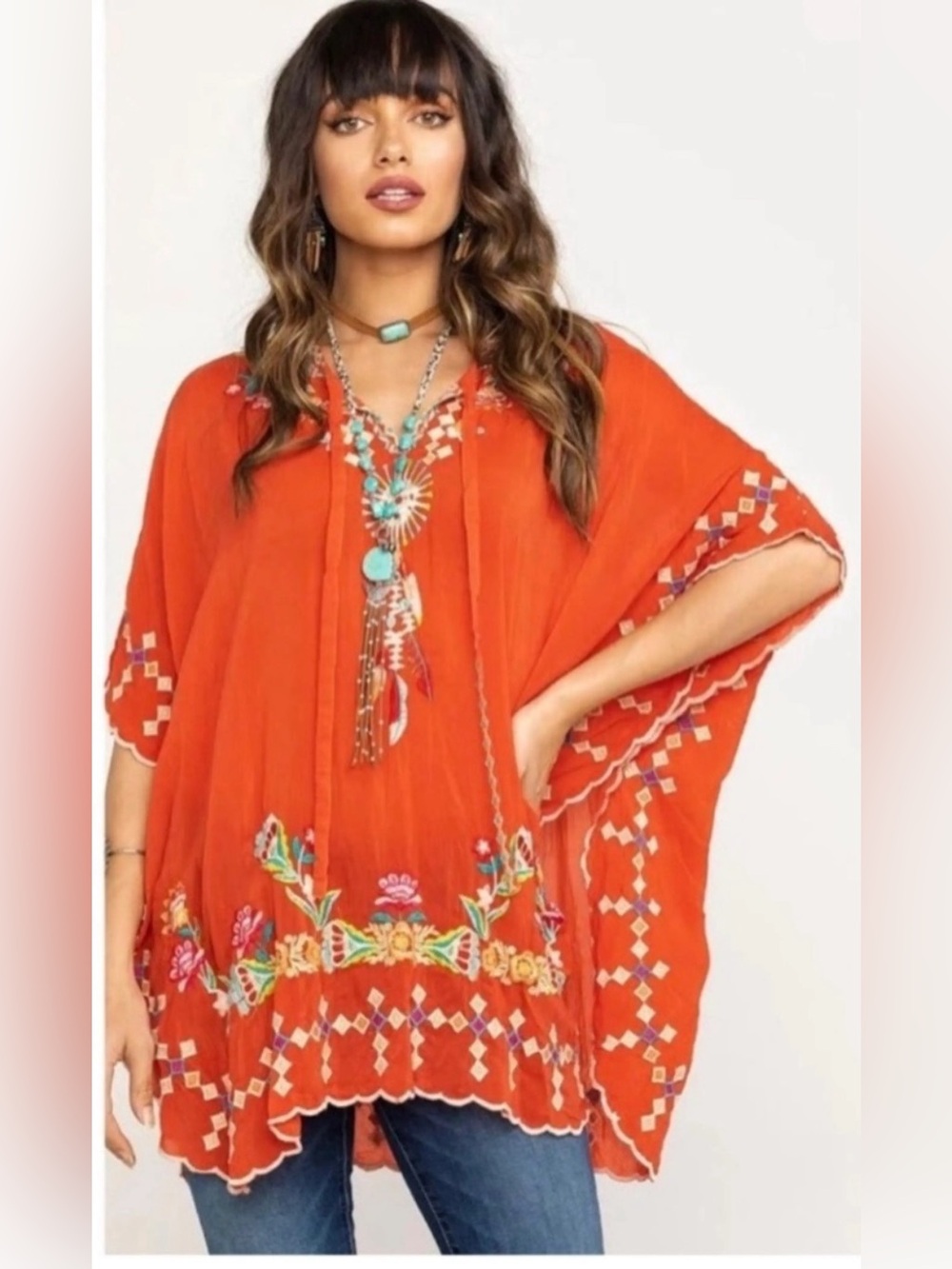 JY26 Johnny Was Dakota Poncho in Bright Orange